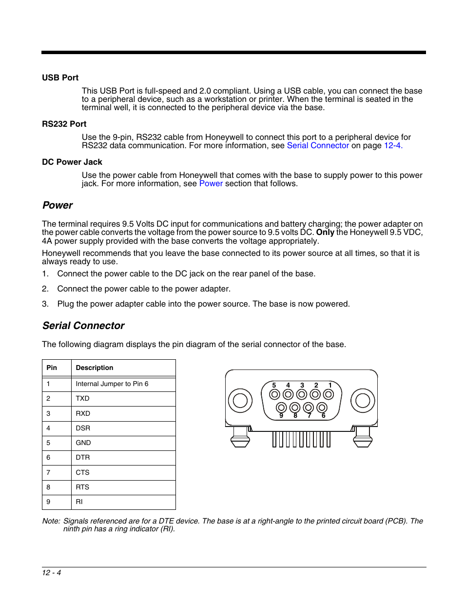 Power, Serial connector, Power -4 serial connector -4 | Honeywell DOLPHIN 9700 User Manual | Page 110 / 142