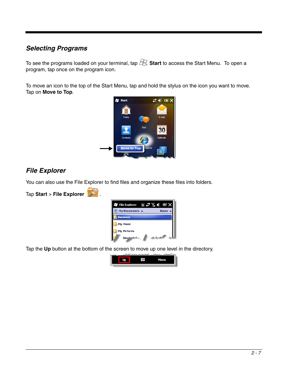 Selecting programs, File explorer, Selecting programs -7 file explorer -7 | Honeywell DOLPHIN 9700 User Manual | Page 19 / 142