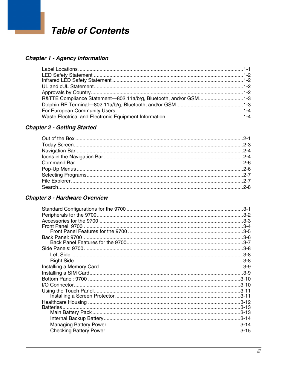 Honeywell DOLPHIN 9700 User Manual | Page 3 / 142