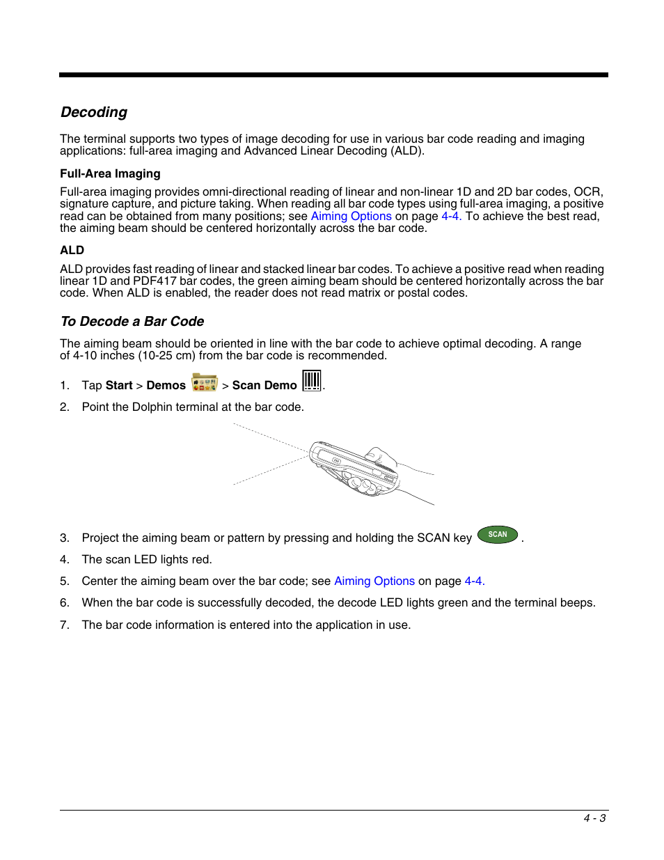 Decoding, To decode a bar code, Decoding -3 | To decode a bar code -3 | Honeywell DOLPHIN 9700 User Manual | Page 39 / 142