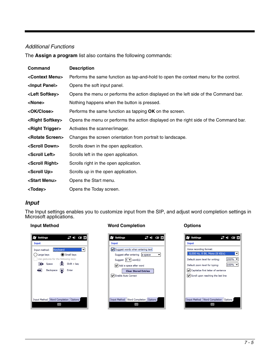Input, Input -5, Es the sip (soft input panel). see | Additional functions | Honeywell DOLPHIN 9700 User Manual | Page 59 / 142