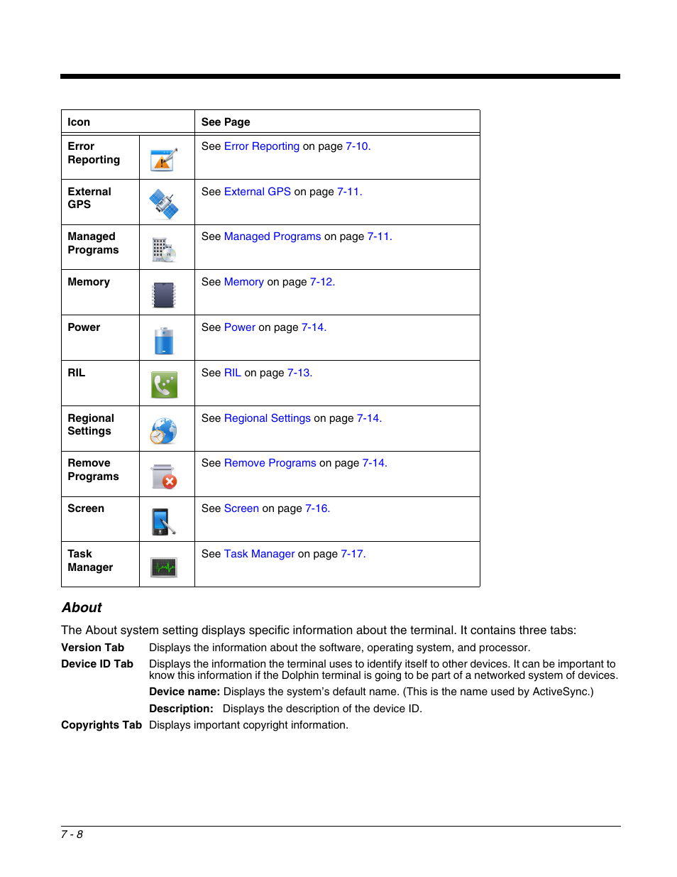 About, About -8 | Honeywell DOLPHIN 9700 User Manual | Page 62 / 142