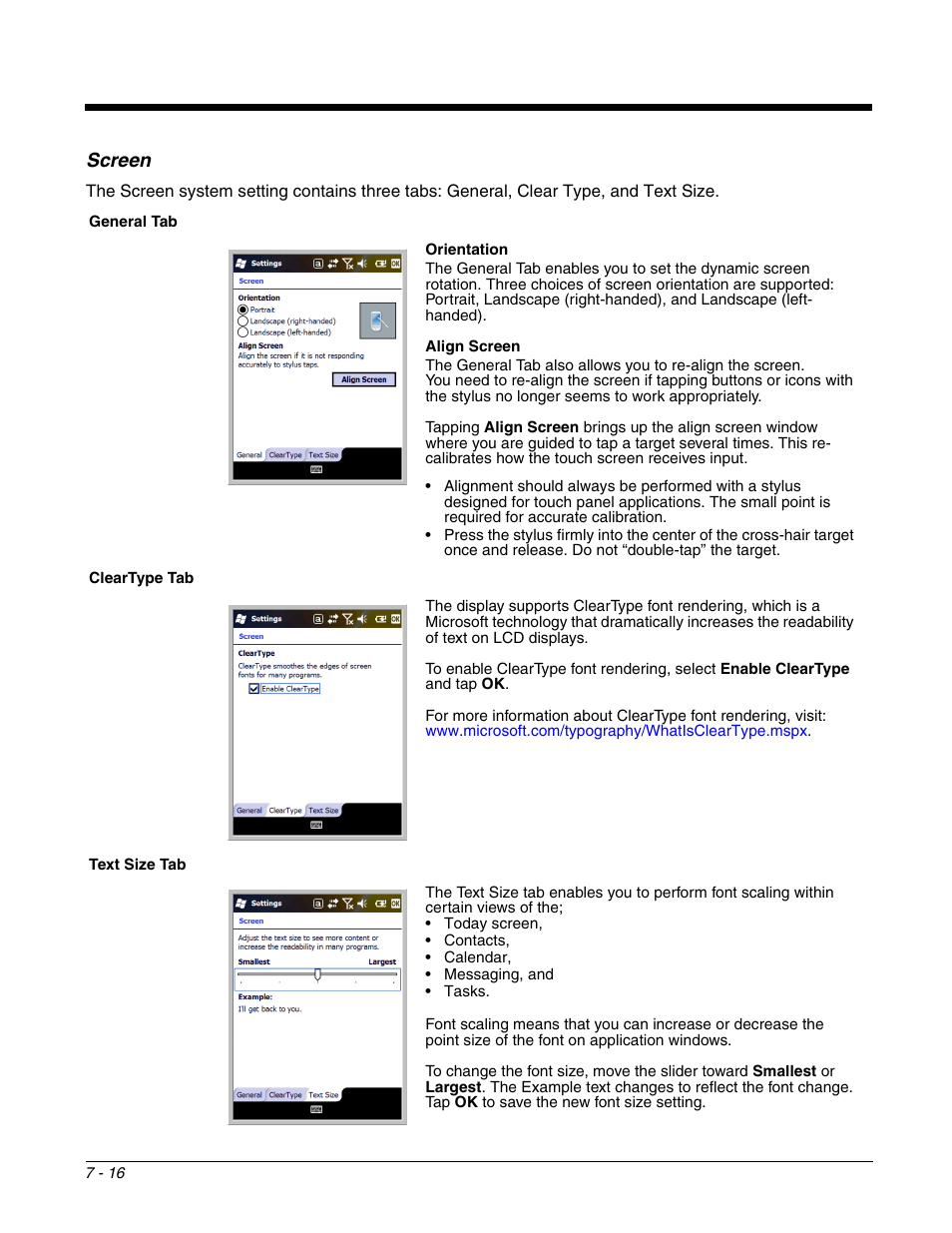 Screen, Screen -16 | Honeywell DOLPHIN 9700 User Manual | Page 70 / 142