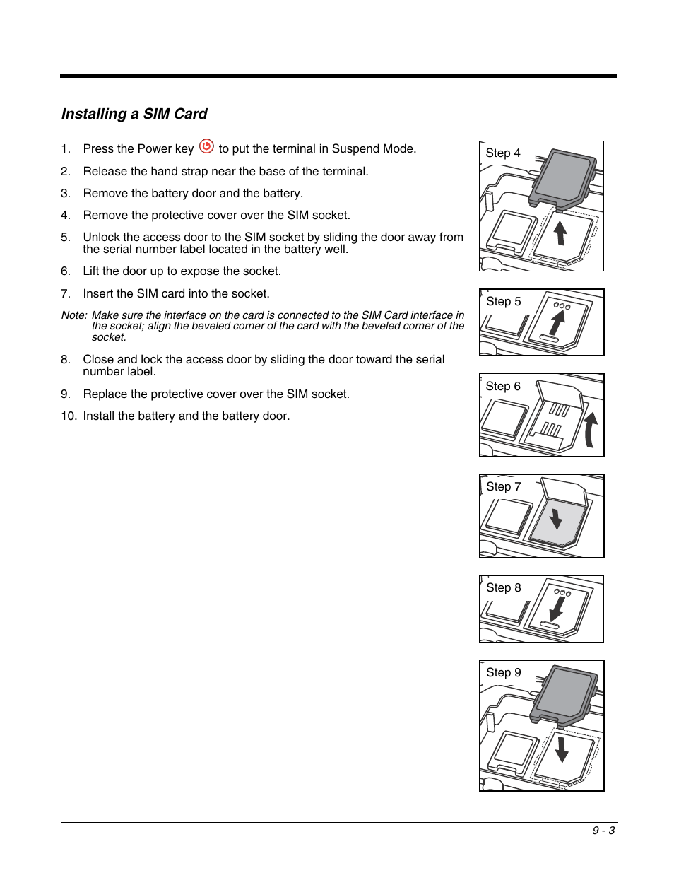 Installing a sim card, Installing a sim card -3 | Honeywell DOLPHIN 9700 User Manual | Page 87 / 142