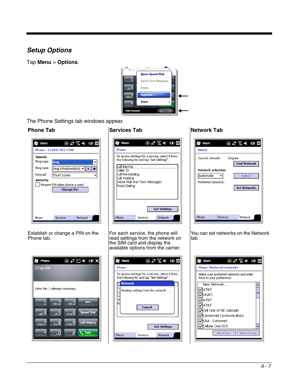 Setup options, Setup options -7, Setup | Options | Honeywell DOLPHIN 9700 User Manual | Page 91 / 142