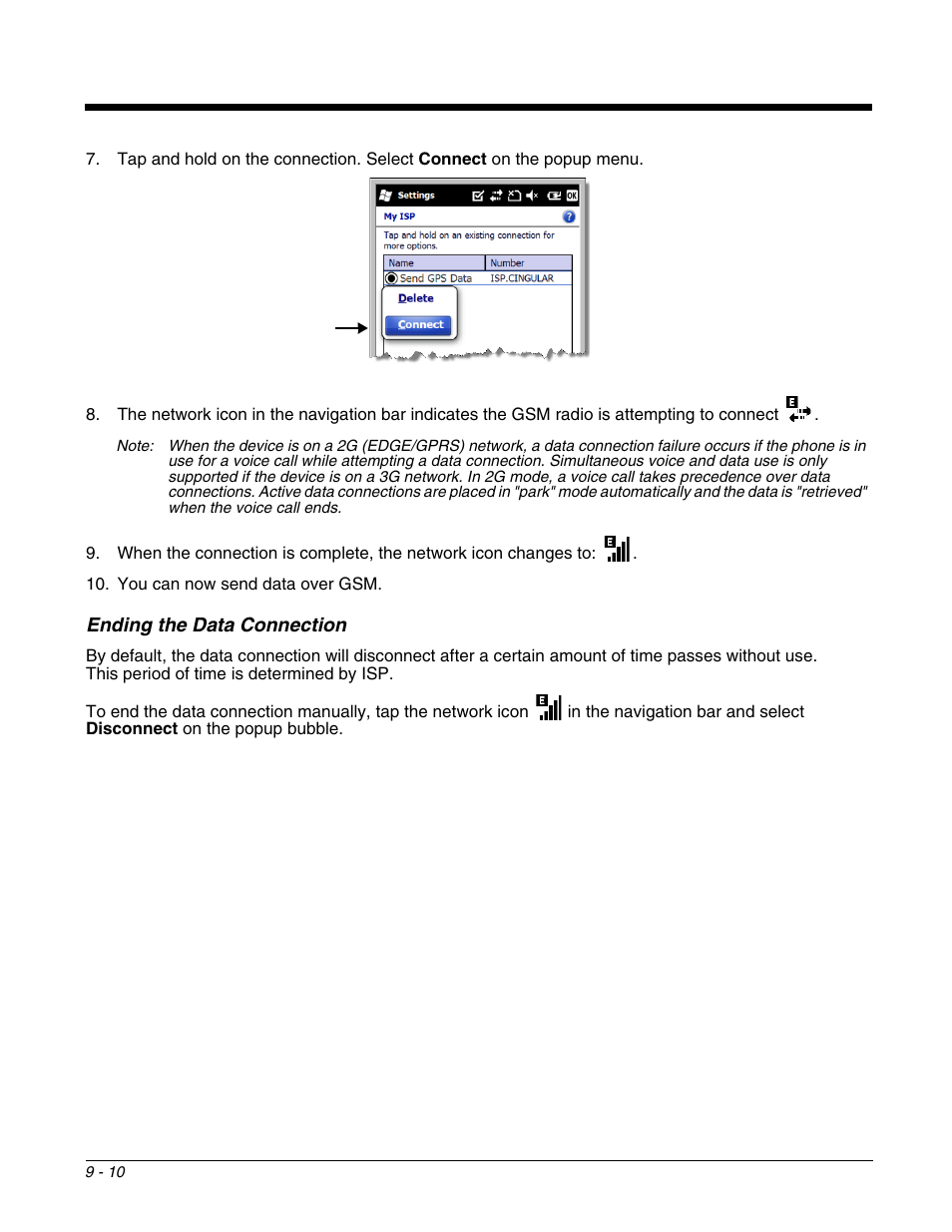 Ending the data connection, Ending the data connection -10 | Honeywell DOLPHIN 9700 User Manual | Page 94 / 142