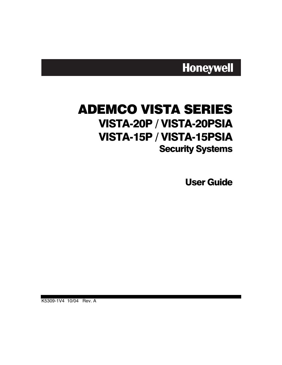 Honeywell ADEMCO VISTA VISTA-20PSIA User Manual | 64 pages