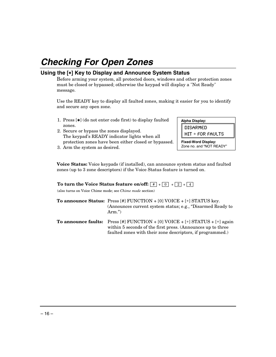 Checking for open zones | Honeywell ADEMCO VISTA VISTA-20PSIA User Manual | Page 16 / 64