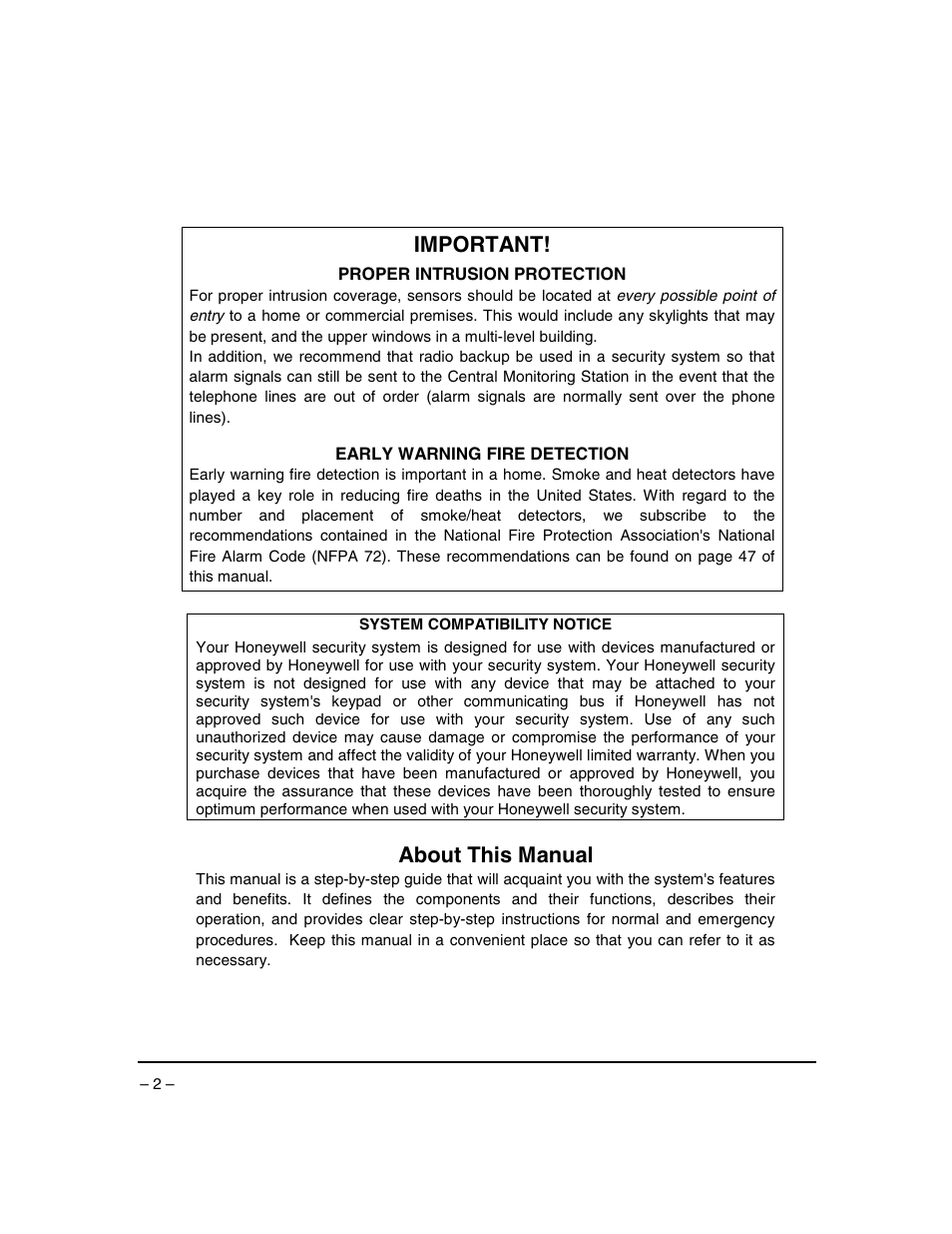 Important, About this manual | Honeywell ADEMCO VISTA VISTA-20PSIA User Manual | Page 2 / 64