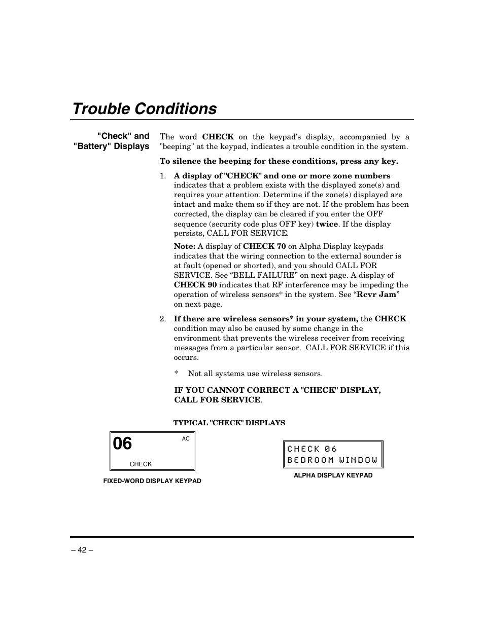 Trouble conditions | Honeywell ADEMCO VISTA VISTA-20PSIA User Manual | Page 42 / 64