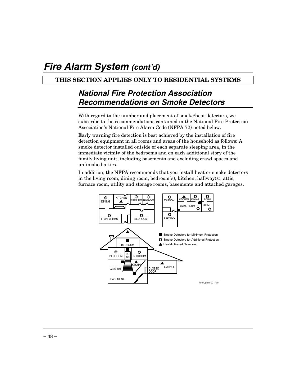 Fire alarm system, Cont’d) | Honeywell ADEMCO VISTA VISTA-20PSIA User Manual | Page 48 / 64