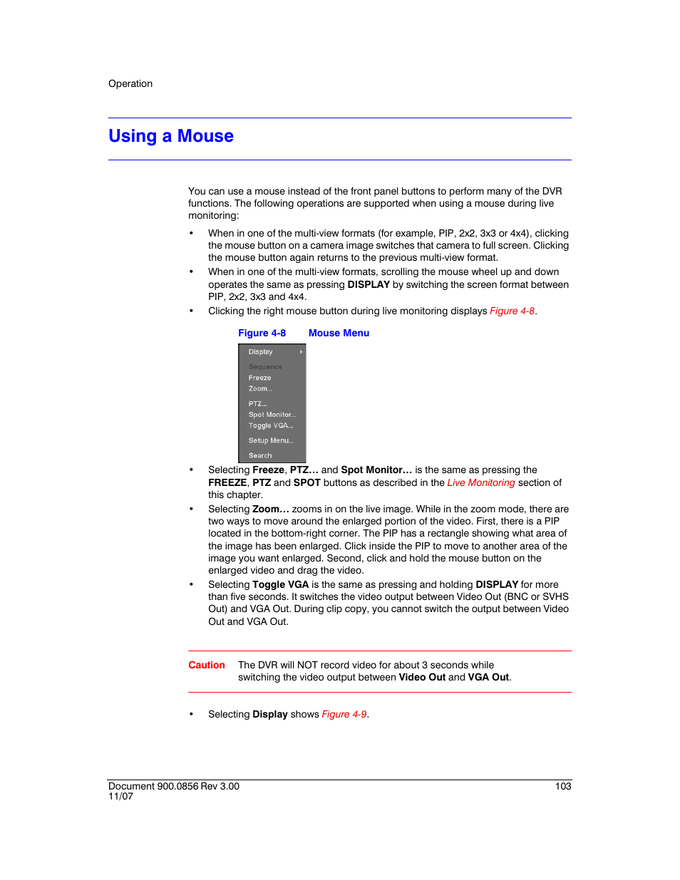 Using a mouse, Figure 4-8, Mouse menu | Honeywell HRXD9 User Manual | Page 103 / 156