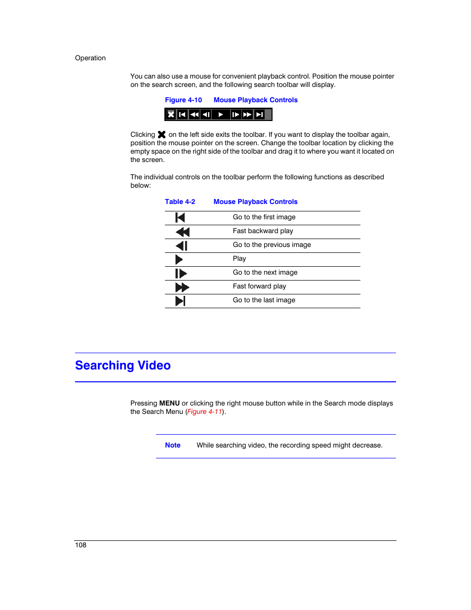 Searching video, Figure 4-10, Mouse playback controls | Searching, Video | Honeywell HRXD9 User Manual | Page 108 / 156