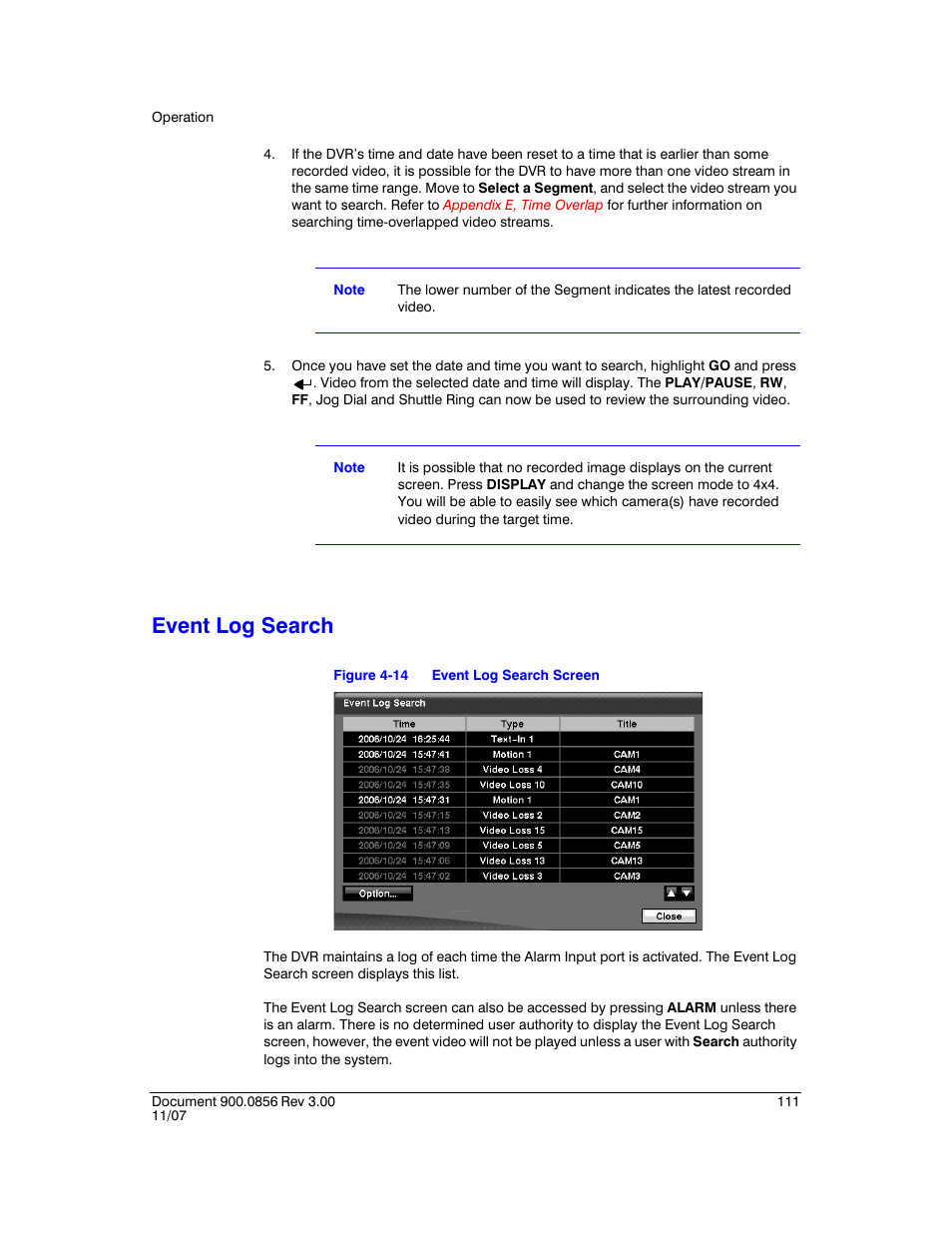Event log search, Figure 4-14, Event log search screen | Honeywell HRXD9 User Manual | Page 111 / 156