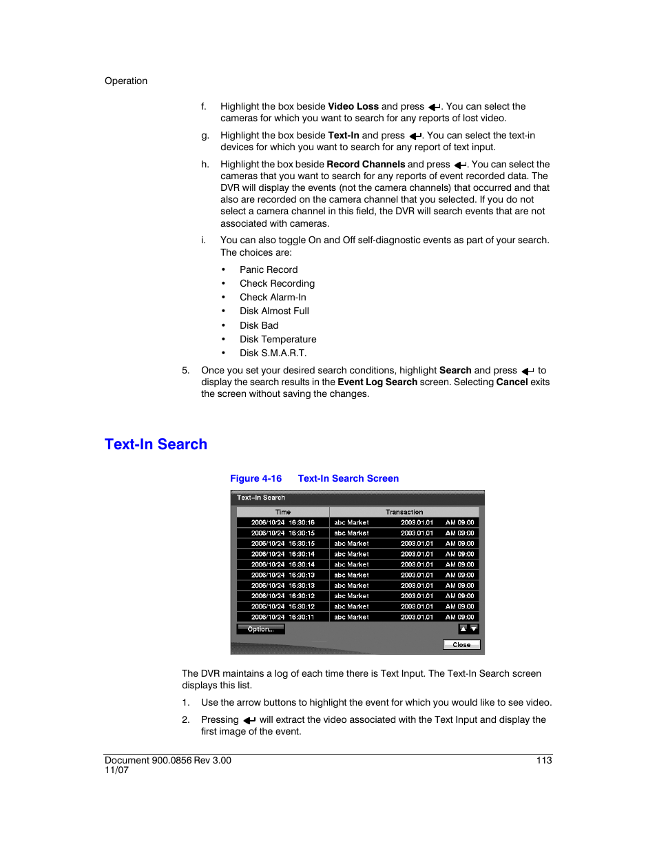 Text-in search, Figure 4-16, Text-in search screen | Honeywell HRXD9 User Manual | Page 113 / 156