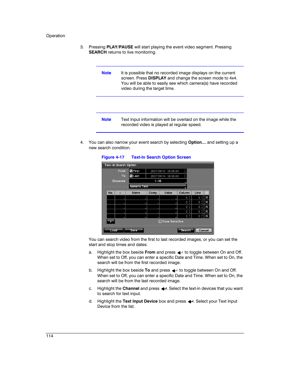 Figure 4-17, Text-in search option screen | Honeywell HRXD9 User Manual | Page 114 / 156
