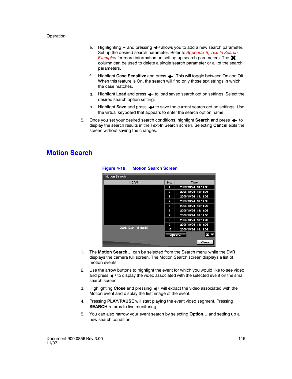 Motion search, Figure 4-18, Motion search screen | Honeywell HRXD9 User Manual | Page 115 / 156