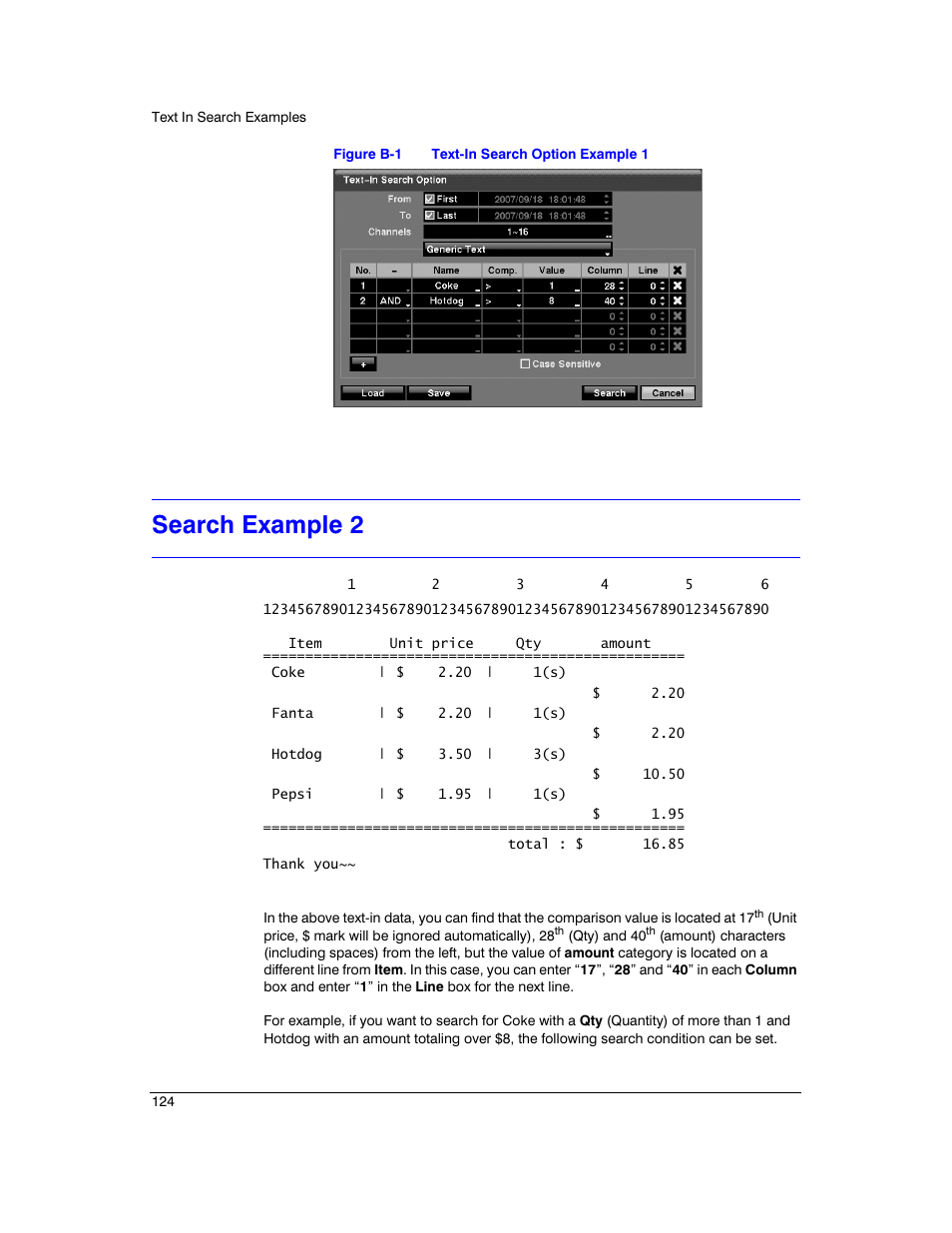 Search example 2, Figure b-1, Text-in search option example 1 | Honeywell HRXD9 User Manual | Page 124 / 156