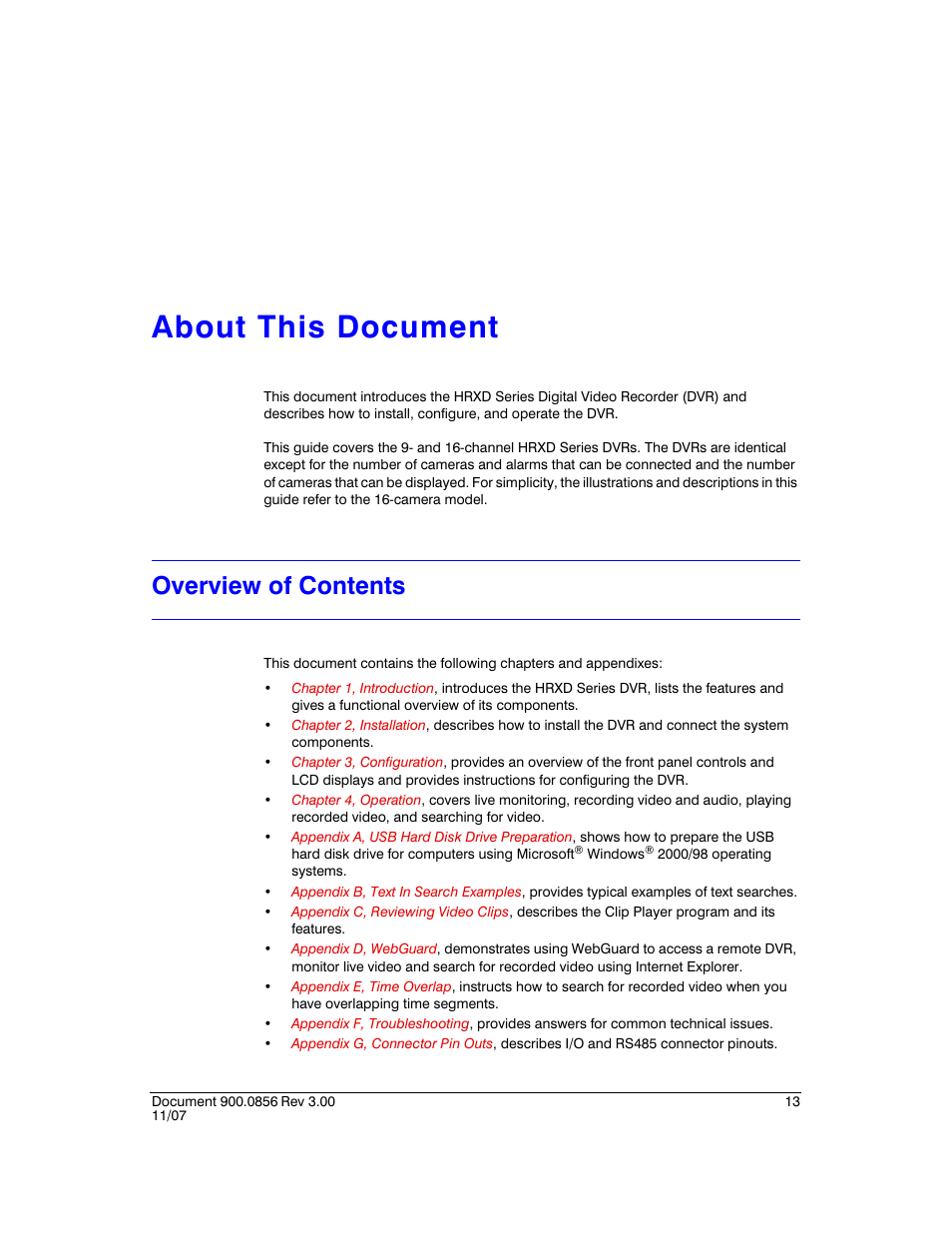 About this document, Overview of contents | Honeywell HRXD9 User Manual | Page 13 / 156