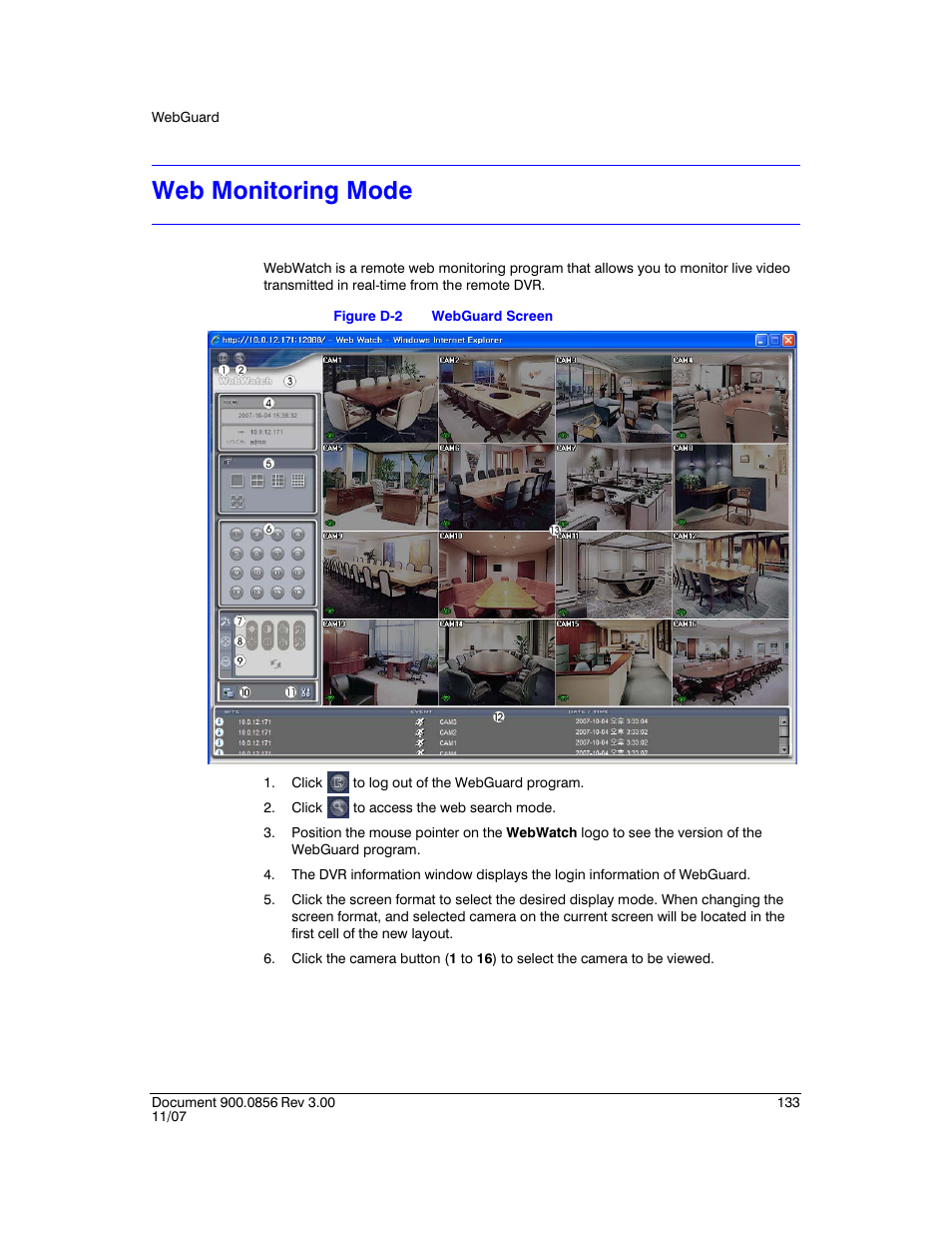 Web monitoring mode, Figure d-2, Webguard screen | Honeywell HRXD9 User Manual | Page 133 / 156