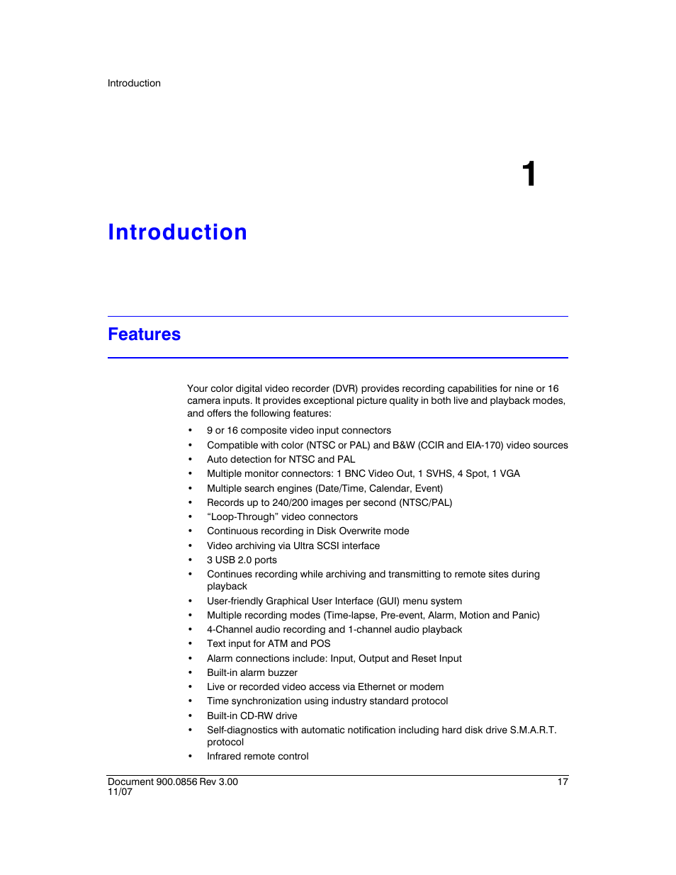 Introduction 1, Features, Introduction | Chapter 1, introduction | Honeywell HRXD9 User Manual | Page 17 / 156