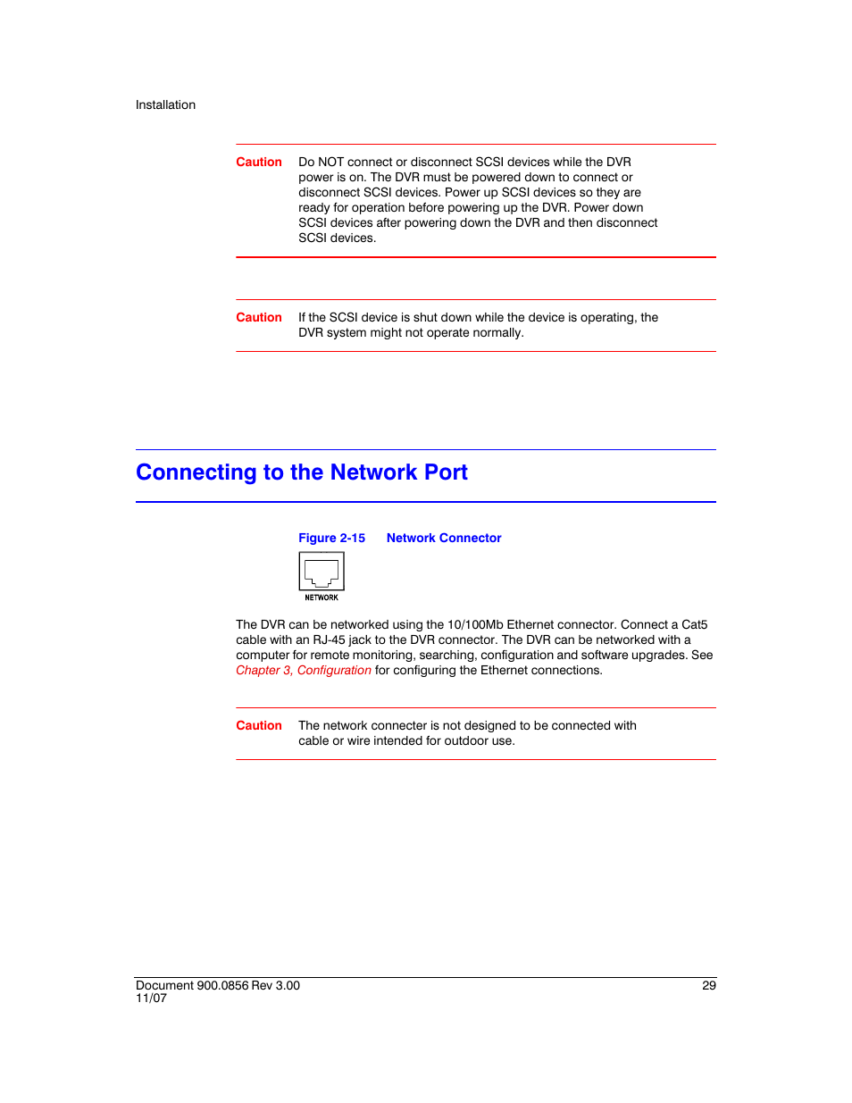 Connecting to the network port, Figure 2-15, Network connector | Honeywell HRXD9 User Manual | Page 29 / 156