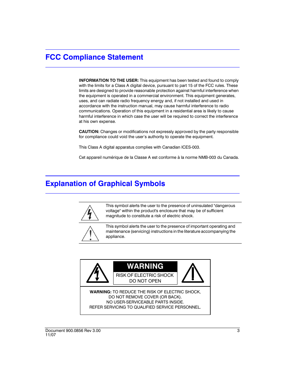Fcc compliance statement, Explanation of graphical symbols, Warning | Honeywell HRXD9 User Manual | Page 3 / 156