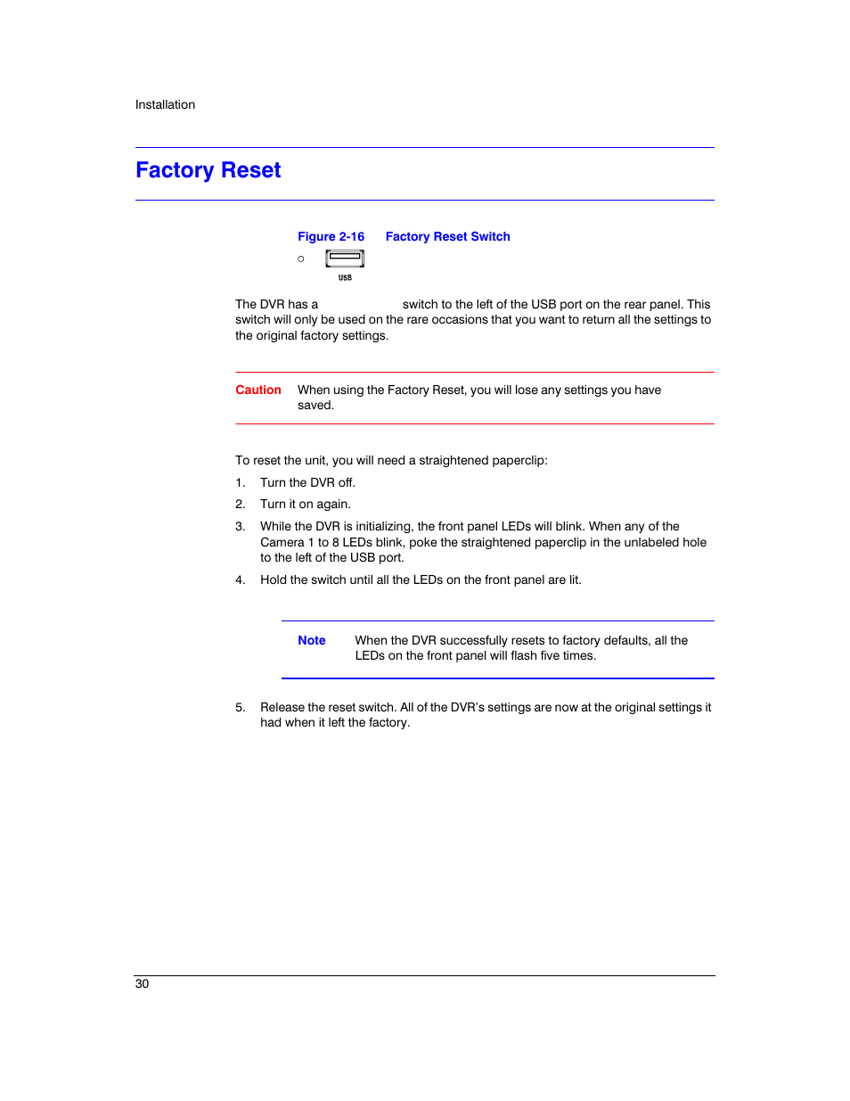 Factory reset, Figure 2-16, Factory reset switch | Honeywell HRXD9 User Manual | Page 30 / 156