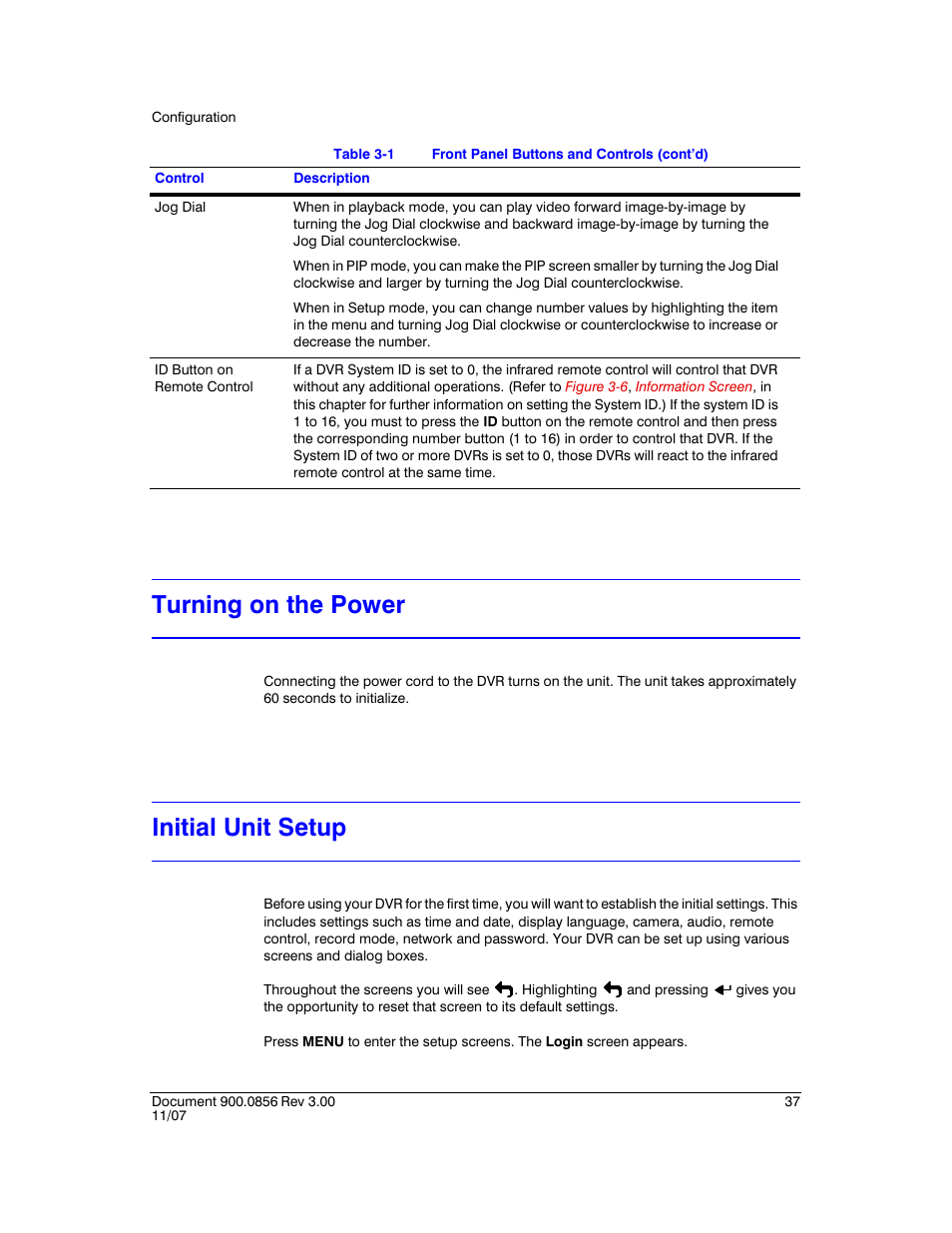 Turning on the power, Initial unit setup, Turning on the power initial unit setup | Honeywell HRXD9 User Manual | Page 37 / 156