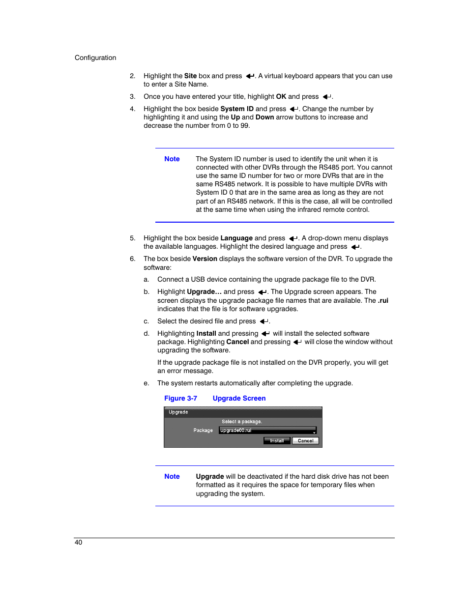 Figure 3-7, Upgrade screen | Honeywell HRXD9 User Manual | Page 40 / 156
