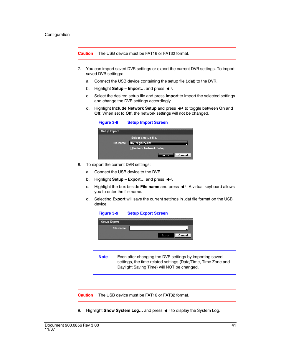 Figure 3-8, Setup import screen, Figure 3-9 | Setup export screen | Honeywell HRXD9 User Manual | Page 41 / 156
