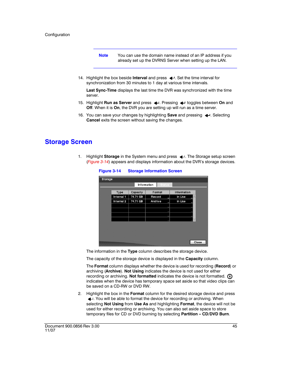 Storage screen, Figure 3-14, Storage information screen | Honeywell HRXD9 User Manual | Page 45 / 156