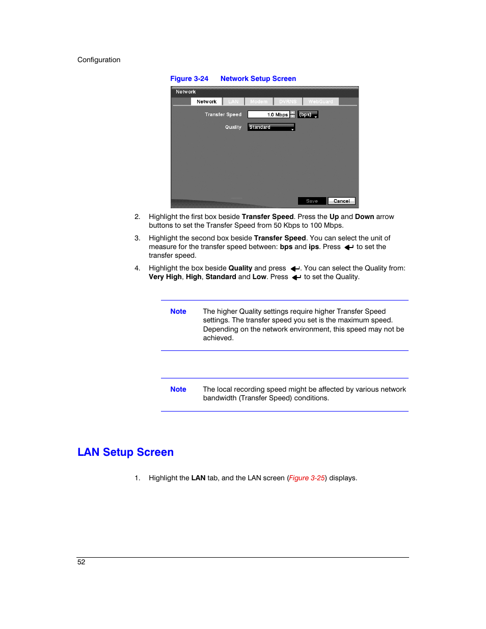 Lan setup screen, Figure 3-24, Network setup screen | Honeywell HRXD9 User Manual | Page 52 / 156