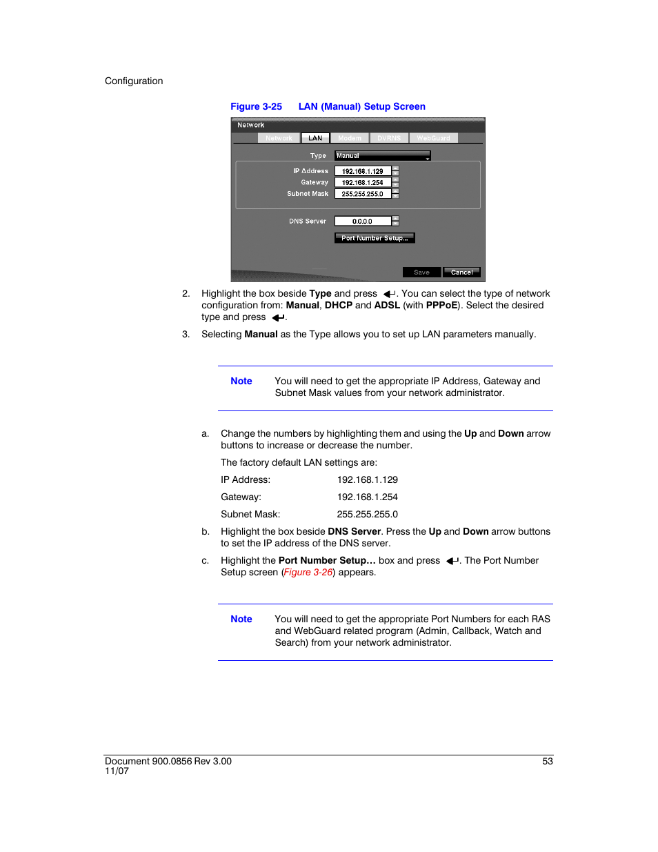 Figure 3-25, Lan (manual) setup screen | Honeywell HRXD9 User Manual | Page 53 / 156