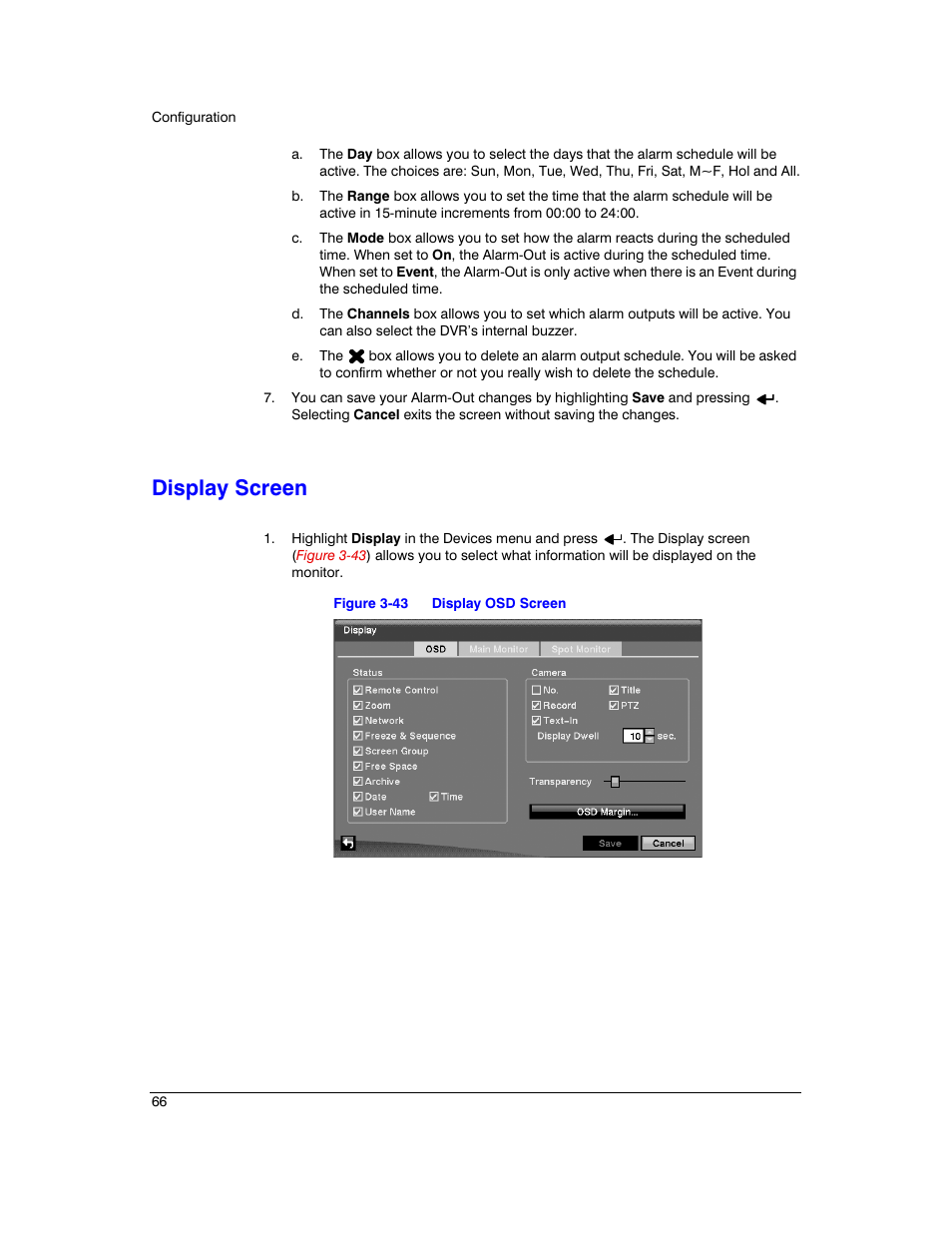 Display screen, Figure 3-43, Display osd screen | Honeywell HRXD9 User Manual | Page 66 / 156