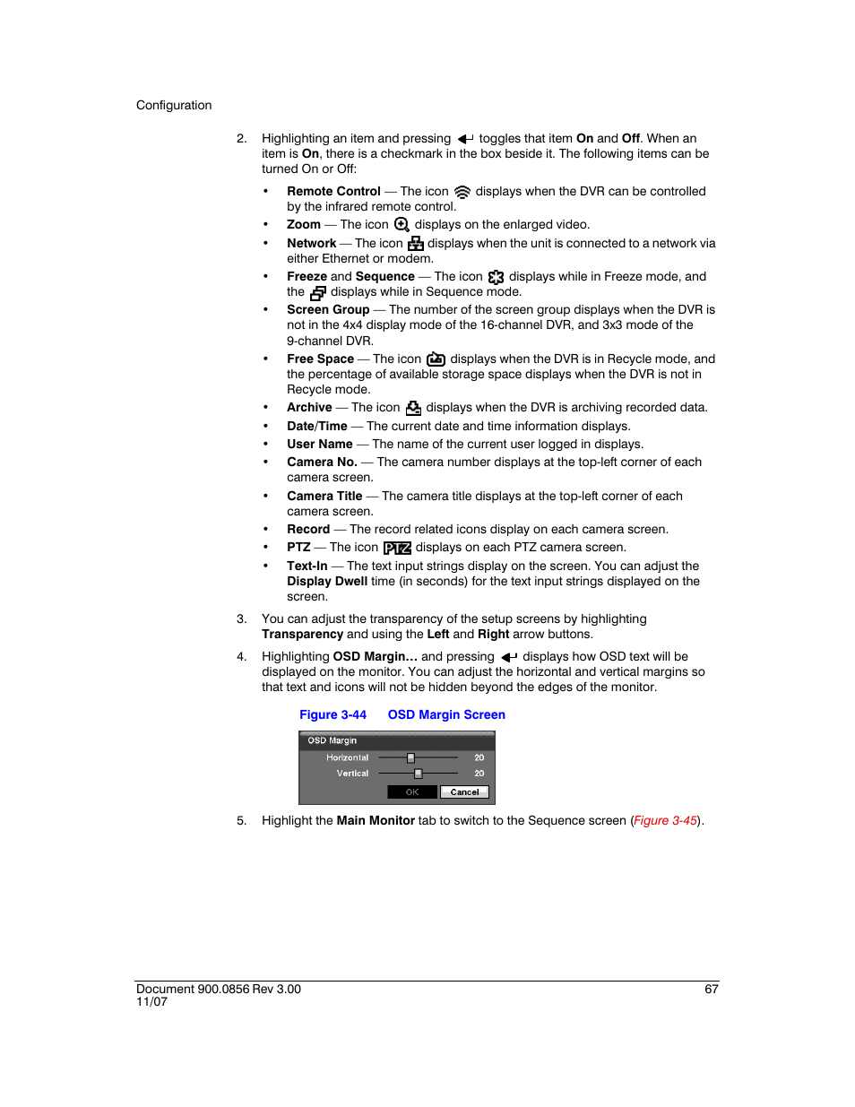 Figure 3-44, Osd margin screen | Honeywell HRXD9 User Manual | Page 67 / 156