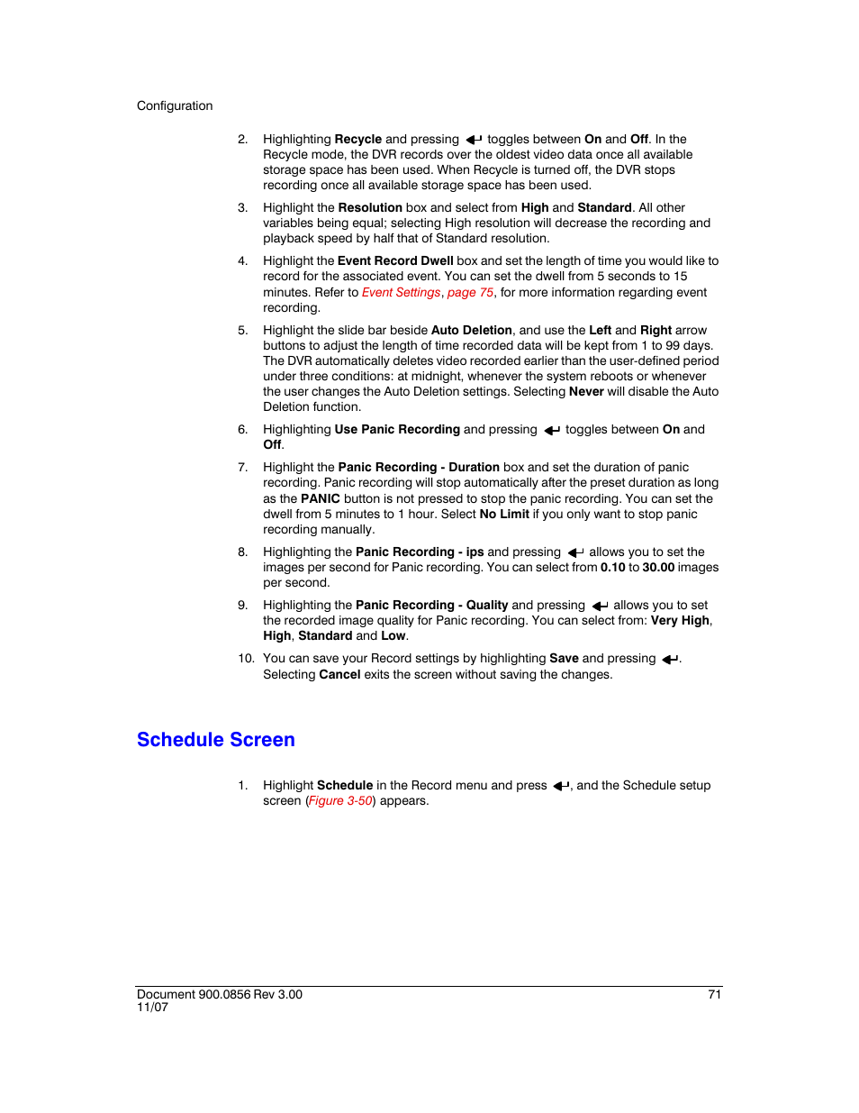 Schedule screen | Honeywell HRXD9 User Manual | Page 71 / 156