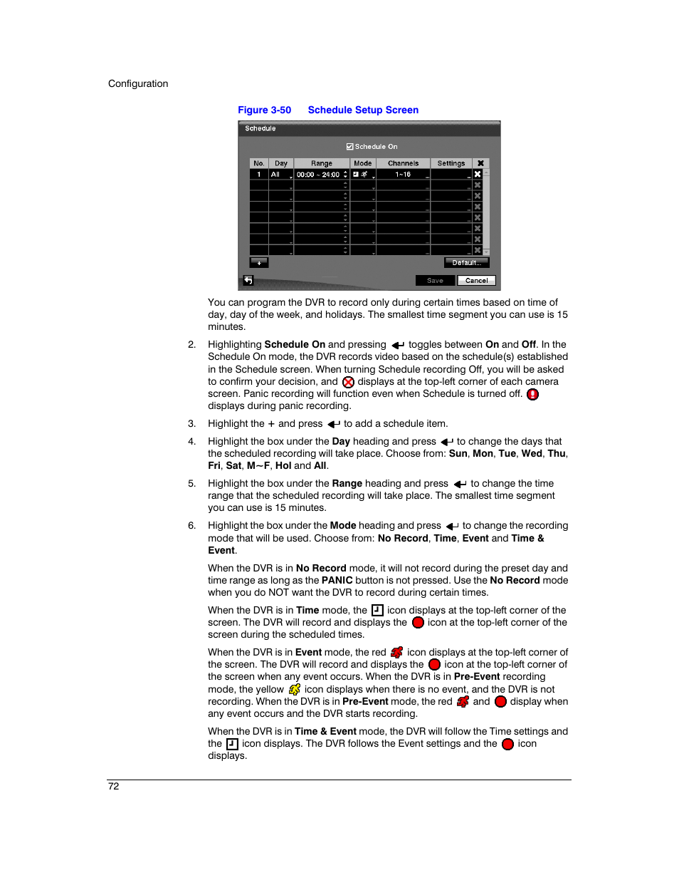 Figure 3-50, Schedule setup screen, Appears | Honeywell HRXD9 User Manual | Page 72 / 156