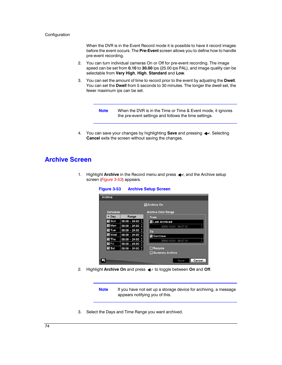 Archive screen, Figure 3-53, Archive setup screen | Honeywell HRXD9 User Manual | Page 74 / 156