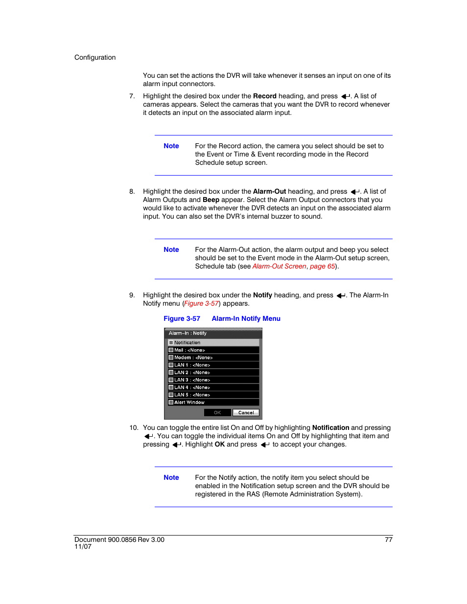 Figure 3-57, Alarm-in notify menu | Honeywell HRXD9 User Manual | Page 77 / 156