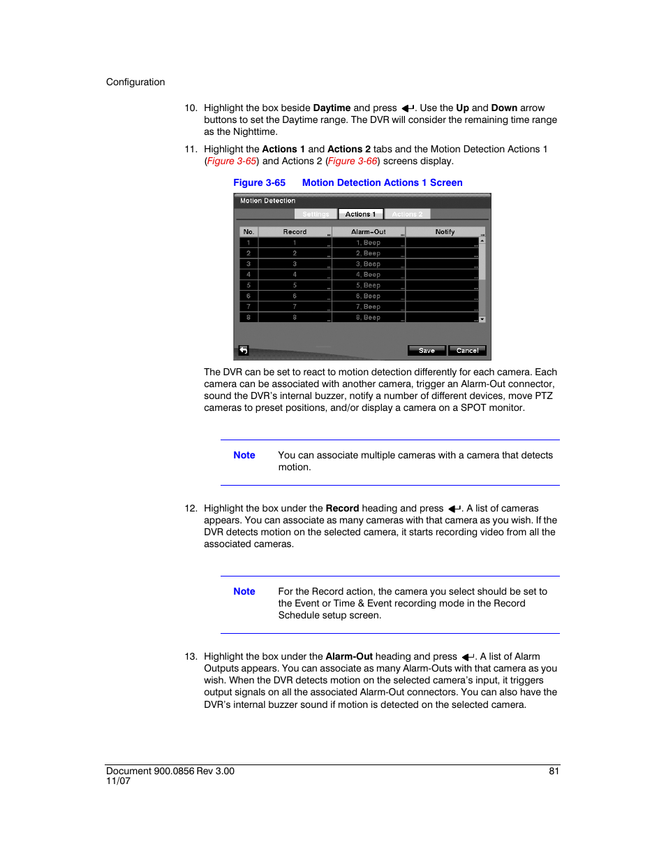 Figure 3-65, Motion detection actions 1 screen | Honeywell HRXD9 User Manual | Page 81 / 156
