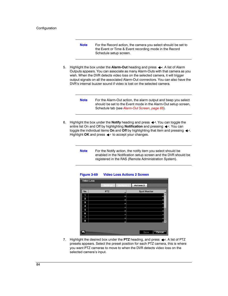 Figure 3-69, Video loss actions 2 screen | Honeywell HRXD9 User Manual | Page 84 / 156