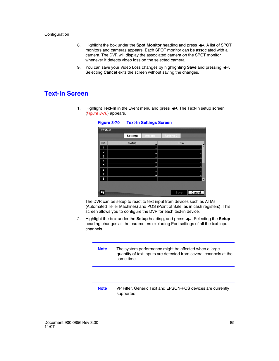 Text-in screen, Figure 3-70, Text-in settings screen | Honeywell HRXD9 User Manual | Page 85 / 156