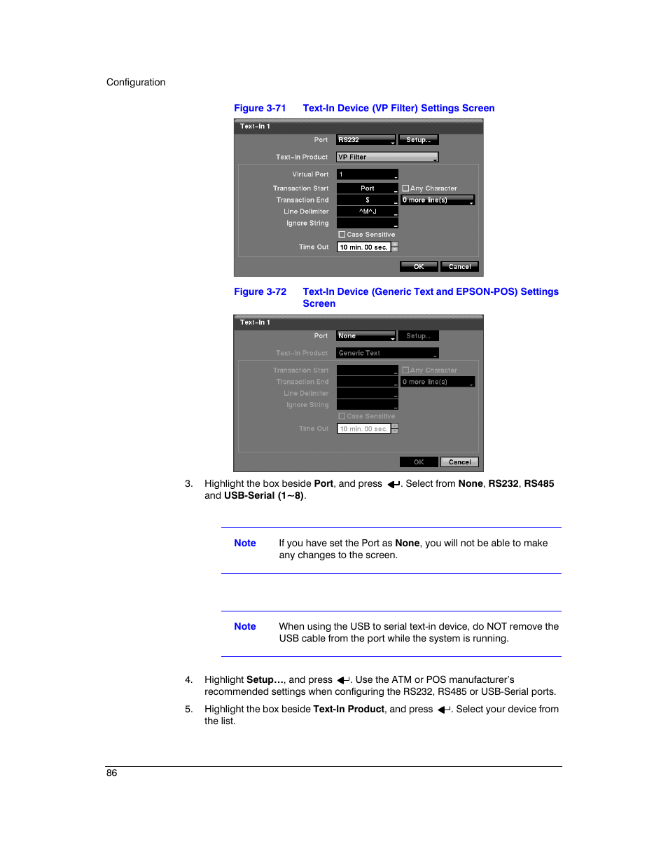 Figure 3-71, Text-in device (vp filter) settings screen, Figure 3-72 | Honeywell HRXD9 User Manual | Page 86 / 156