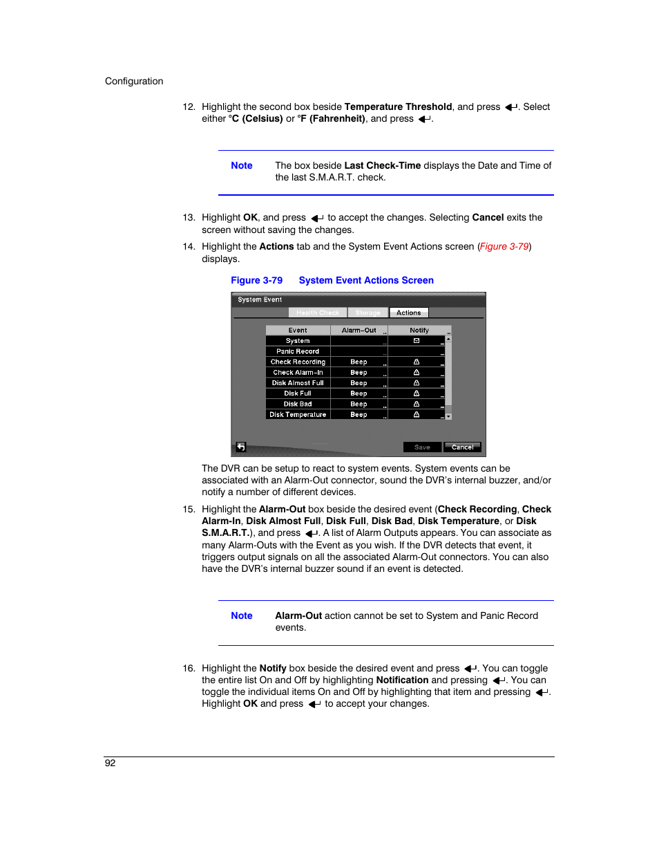 Figure 3-79, System event actions screen | Honeywell HRXD9 User Manual | Page 92 / 156