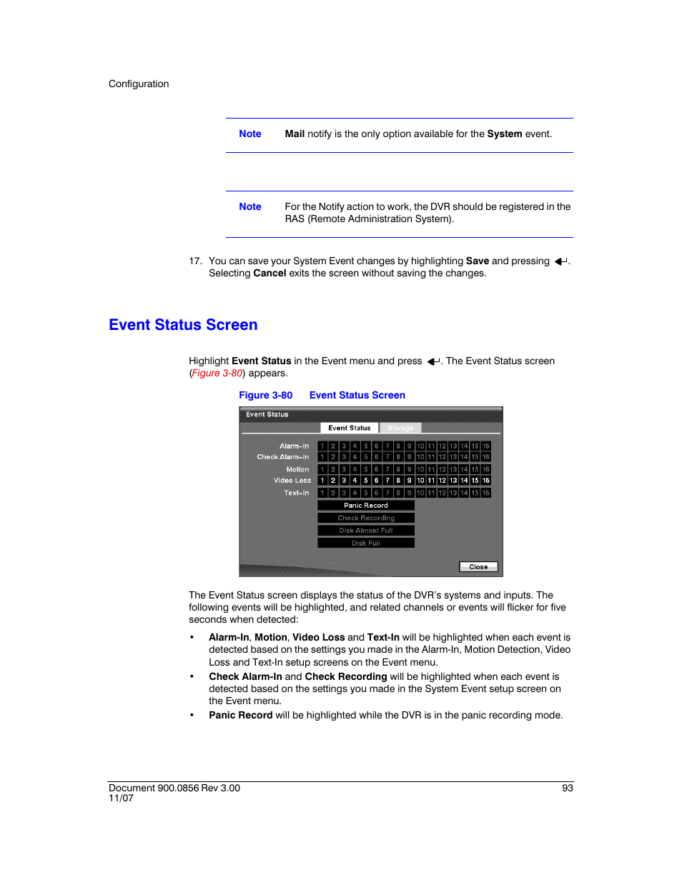 Event status screen, Figure 3-80 | Honeywell HRXD9 User Manual | Page 93 / 156