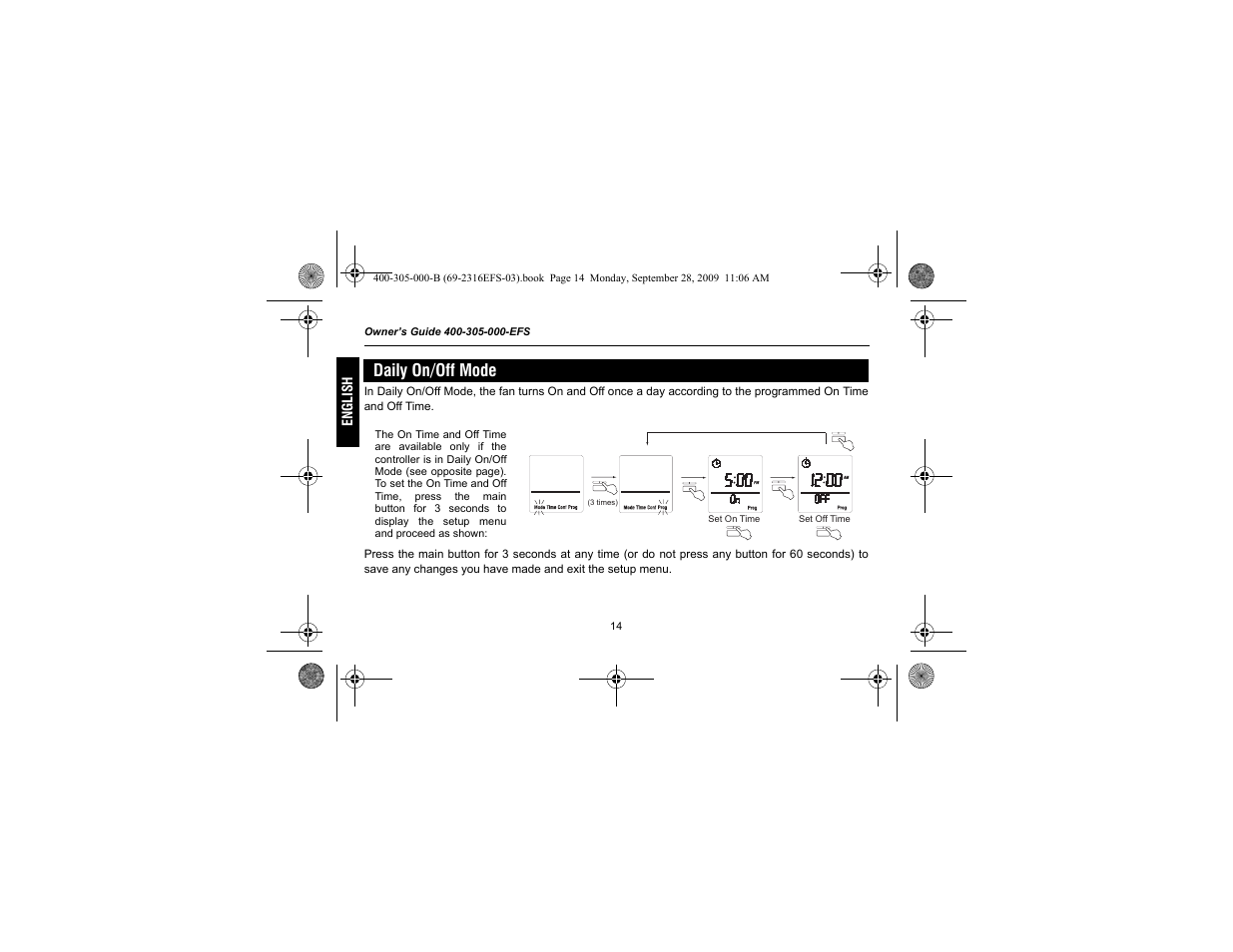 Daily on/off mode | Honeywell HVC0001 User Manual | Page 16 / 64