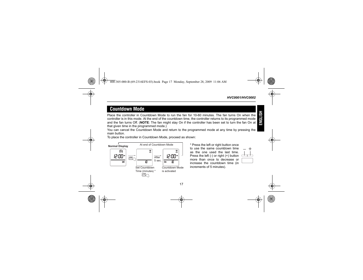 Countdown mode | Honeywell HVC0001 User Manual | Page 19 / 64