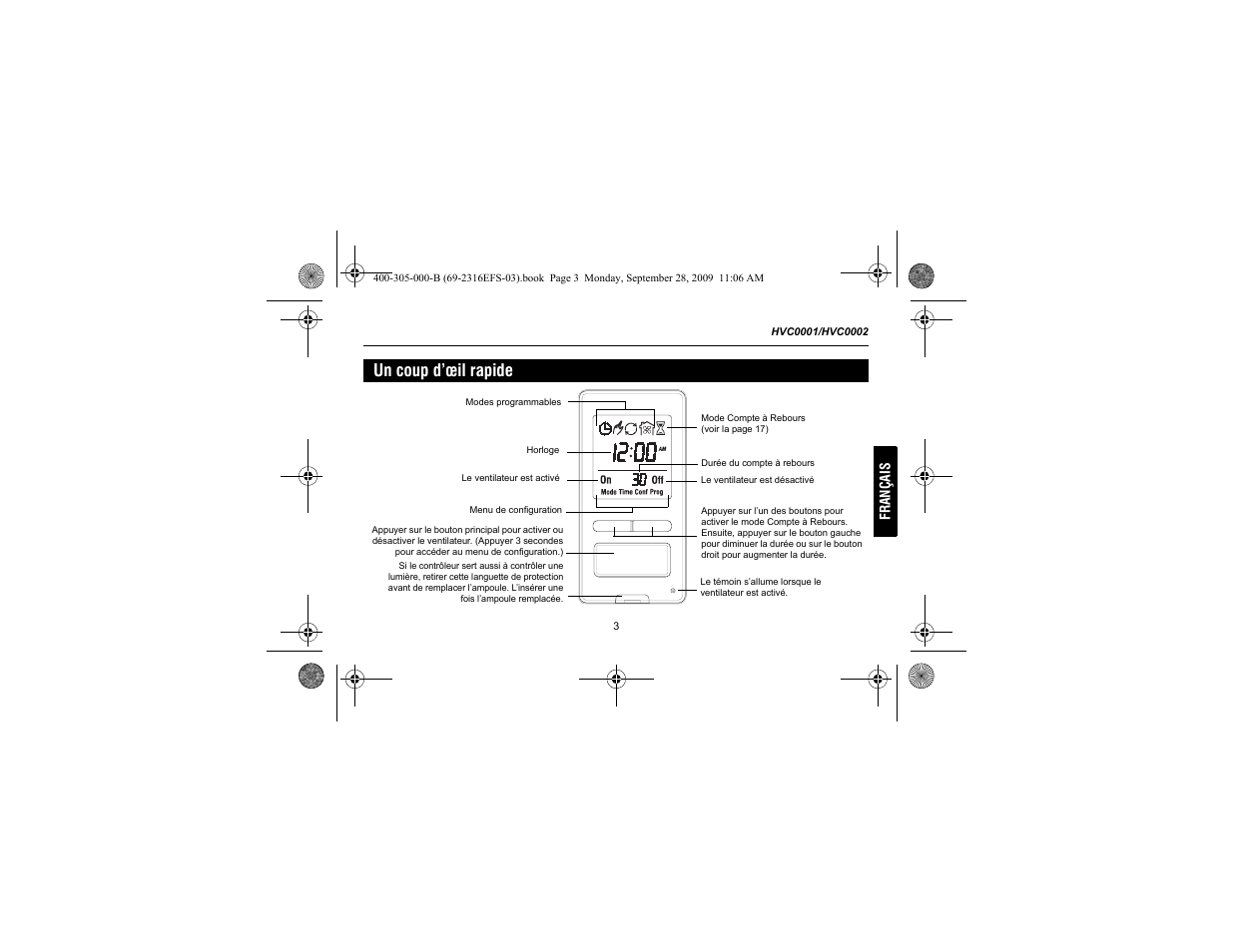 Un coup d’œil rapide | Honeywell HVC0001 User Manual | Page 25 / 64