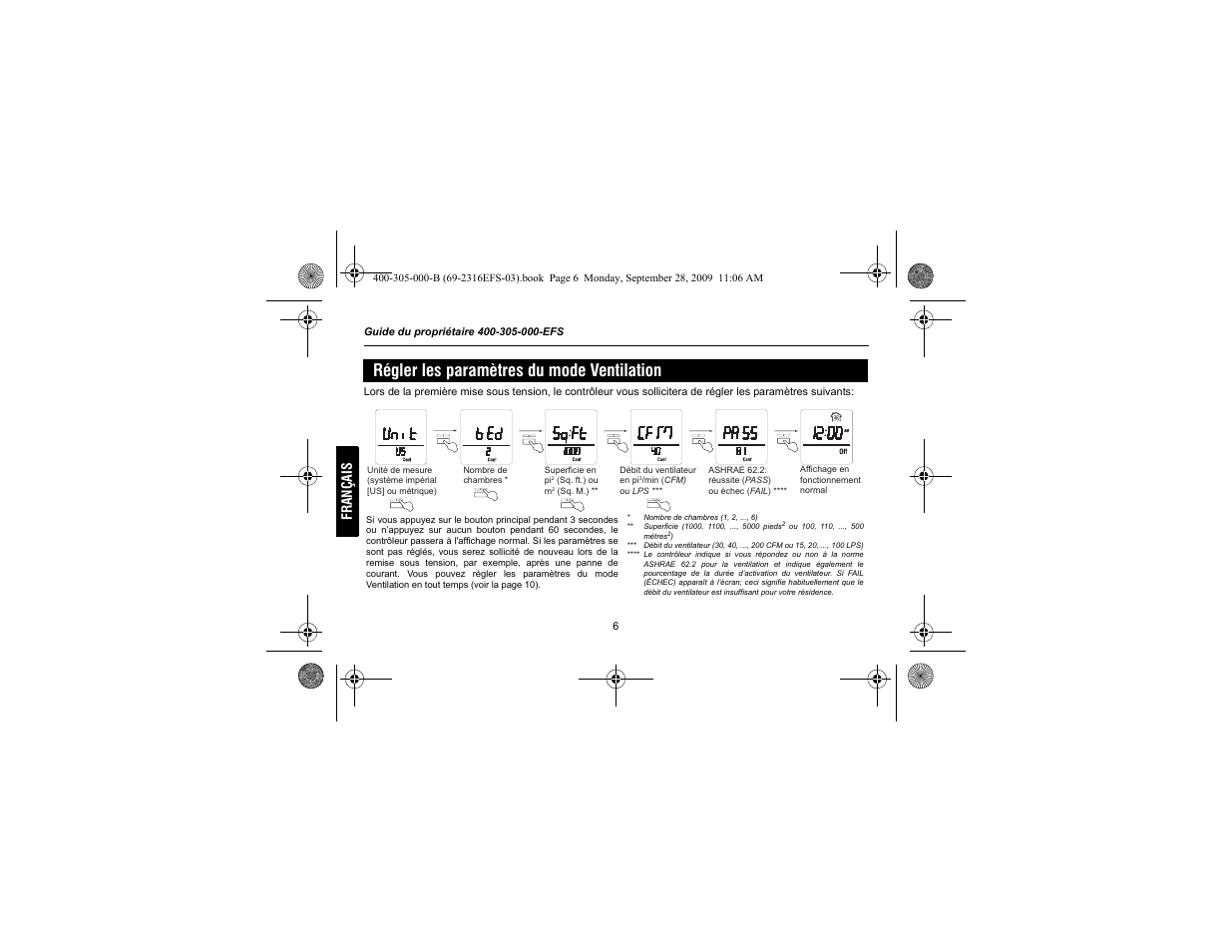 Régler les paramètres du mode ventilation, Français | Honeywell HVC0001 User Manual | Page 28 / 64